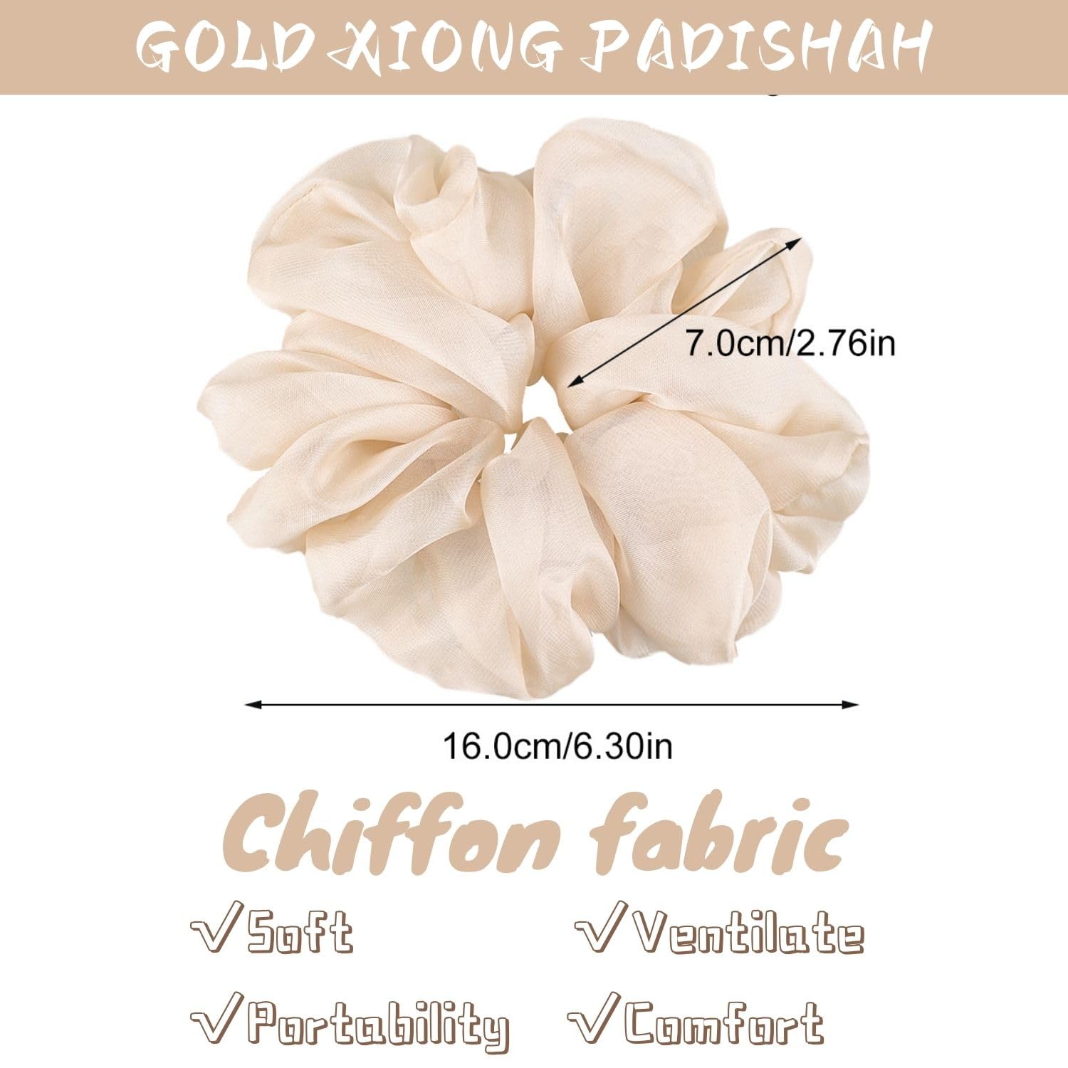 GOLD XIONG PADISHAH scrunchie chiffon XL douceur et texture délicate pour un maintien sûr