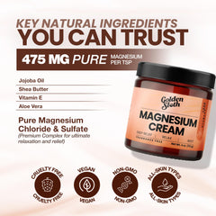 Golden Sloth Crème Magnesium — deux types de magnésium pour relaxation ciblée.