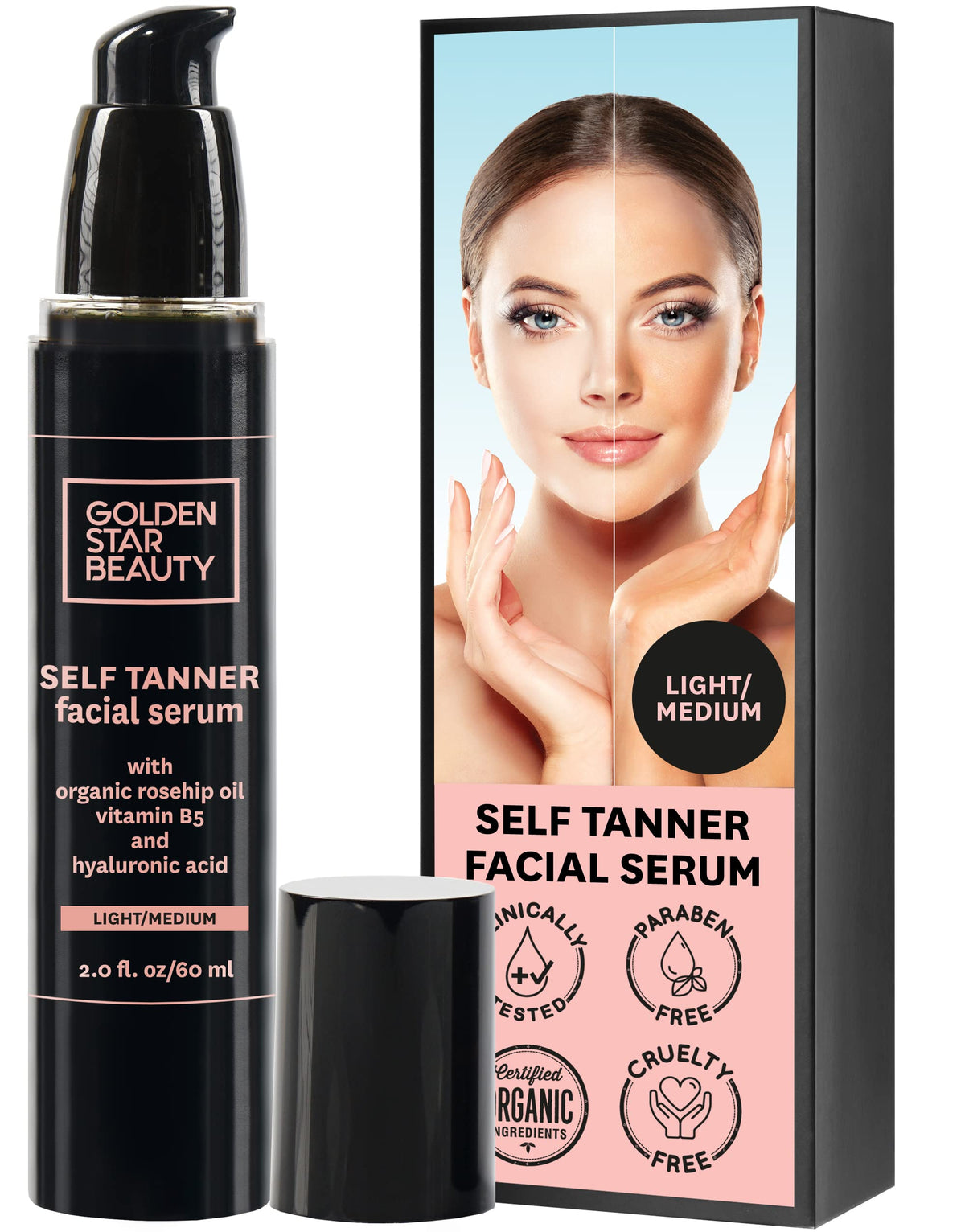 GOLDEN STAR BEAUTY Face Tanner – bouteille-pour, texture fluide pour un teint naturel et homogène.