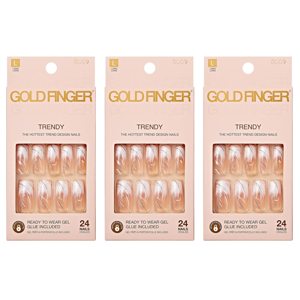 Ongles Goldfinger Gel Glam Design longues, portables au quotidien sans vernis ni lampe UV.