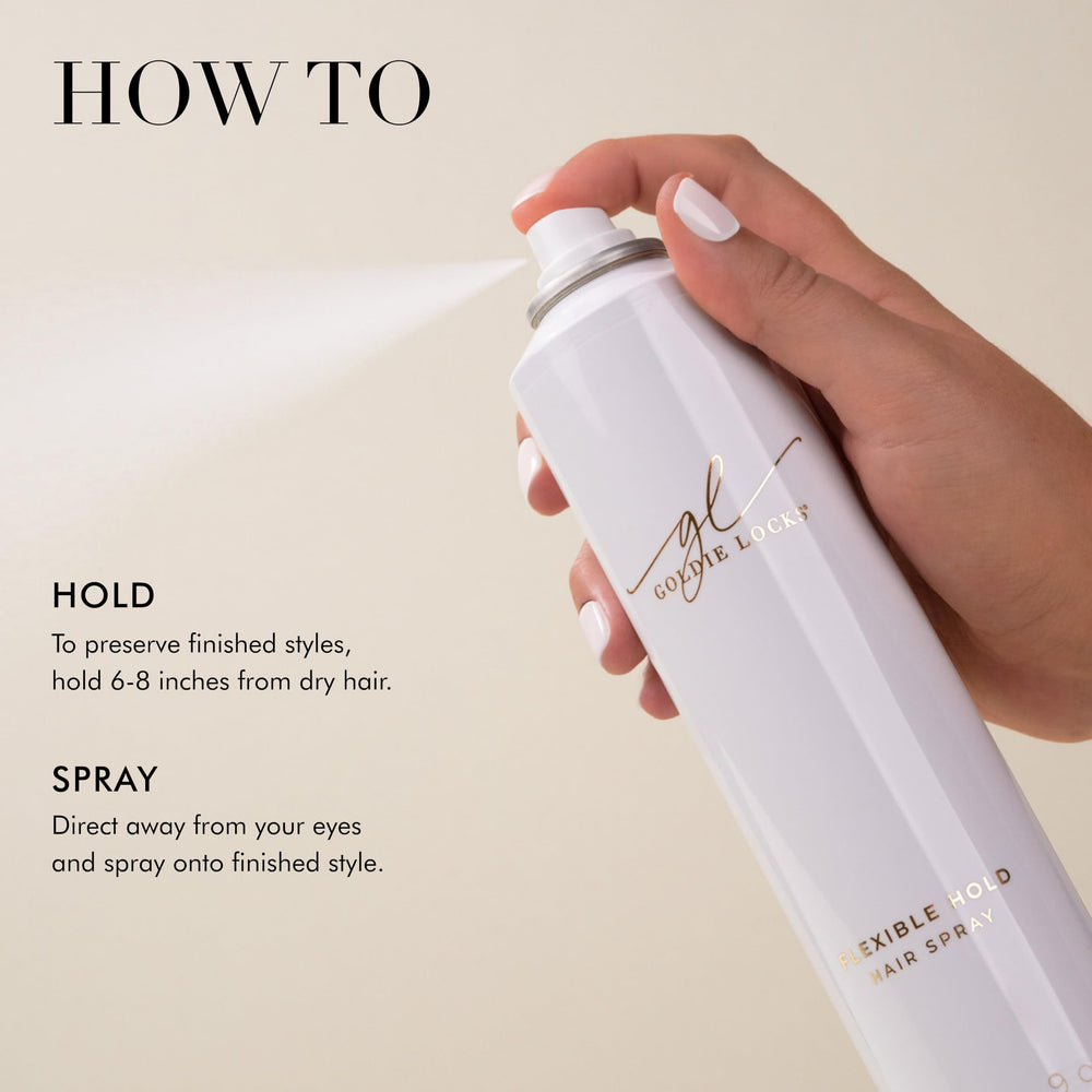 Goldie Locks aérosol contrôle frisottis pour cheveux lisses et maîtrisés.