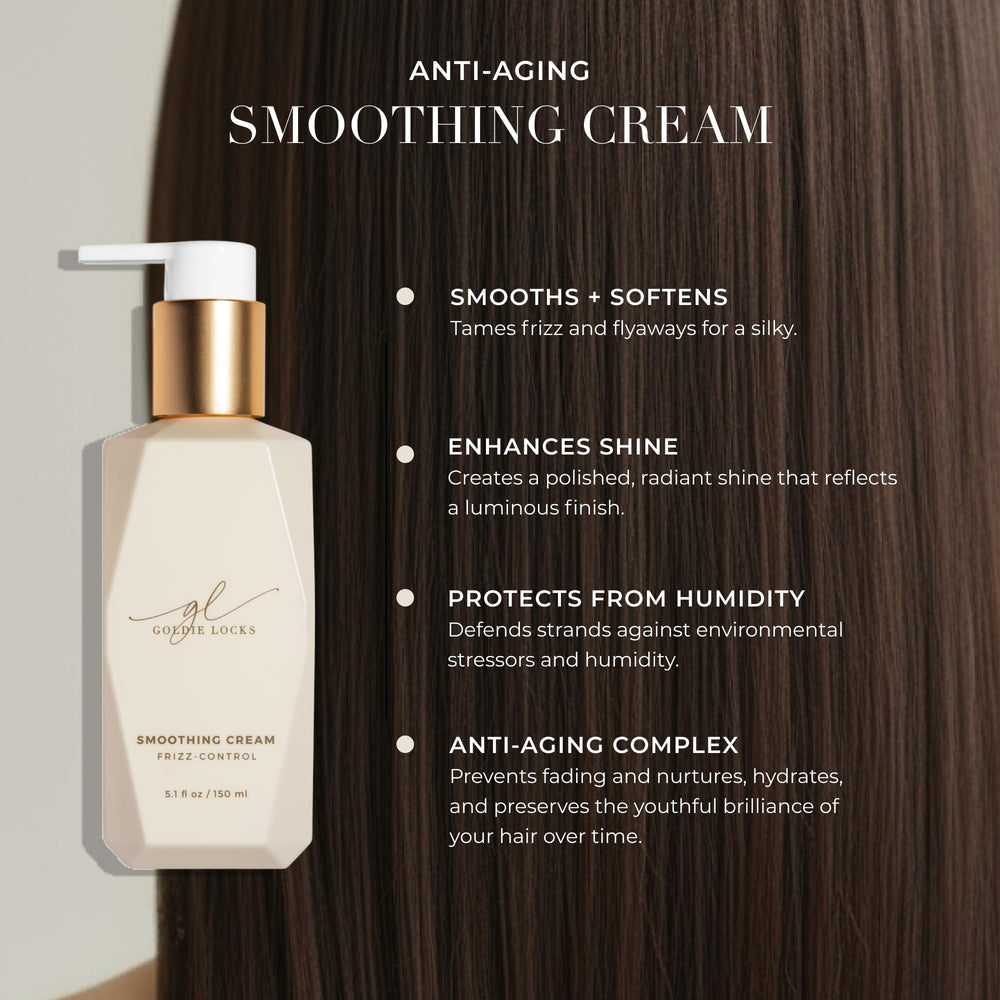 Goldie Locks Crème Lissante sur cheveux secs, fini lisse et maniable.