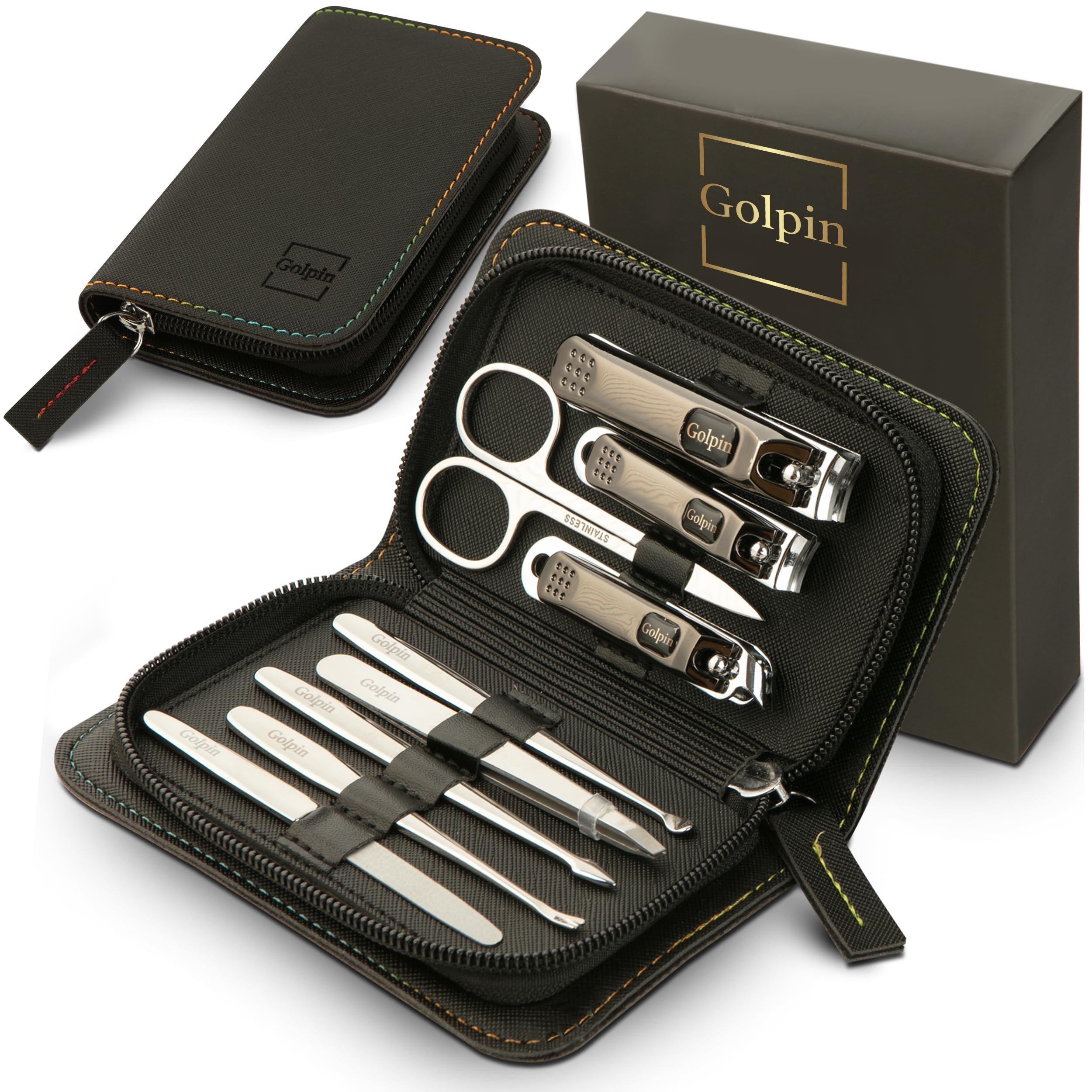Golpin ensemble manucure 9 pièces avec étui voyage, pratique pour le rangement et le voyage.