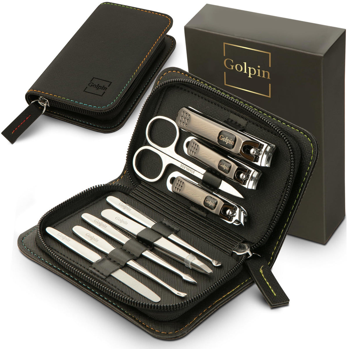 Golpin ensemble manucure 9 pièces avec étui voyage, pratique pour le rangement et le voyage.