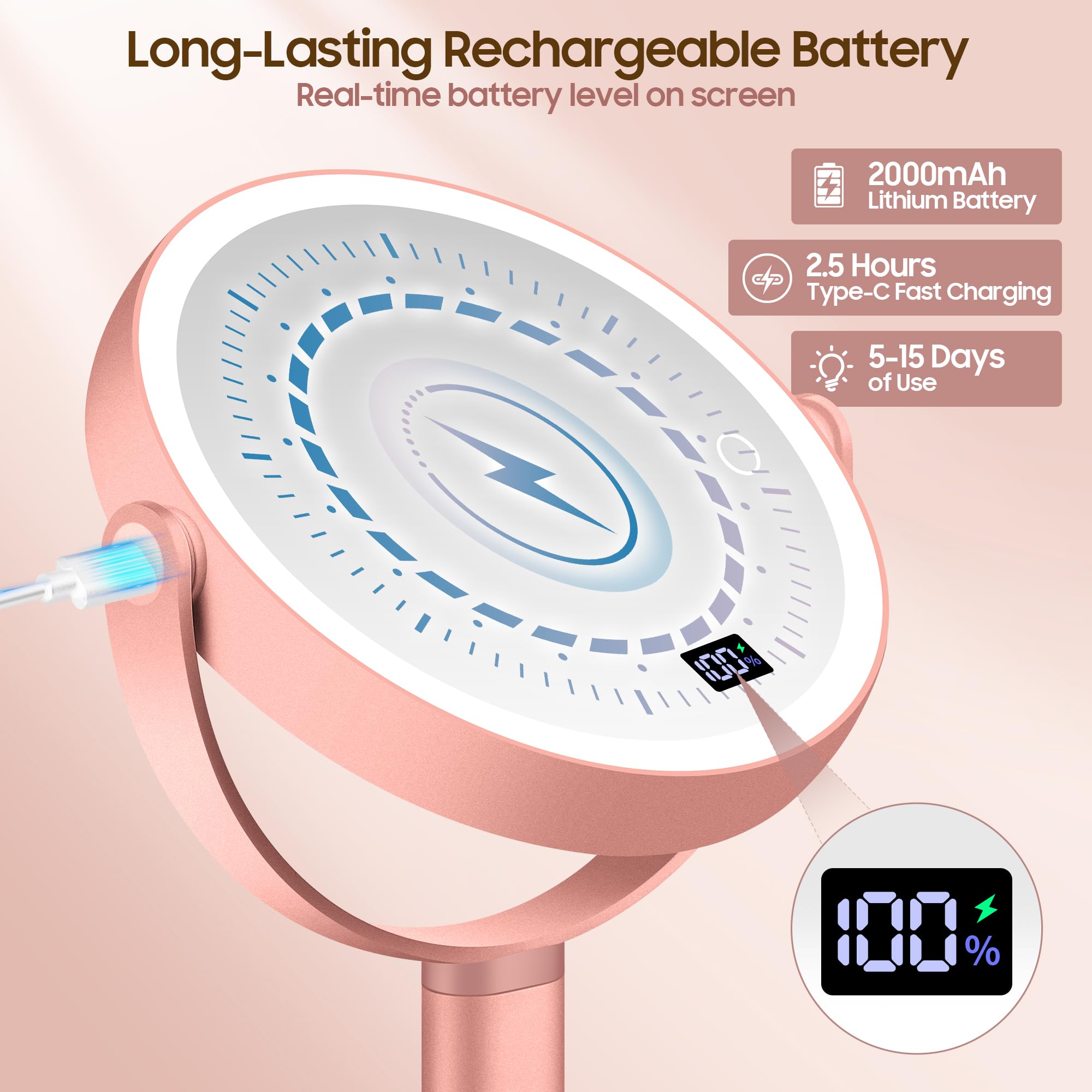 GOMIPURU Miroir batterie longue durée, prêt pour voyage