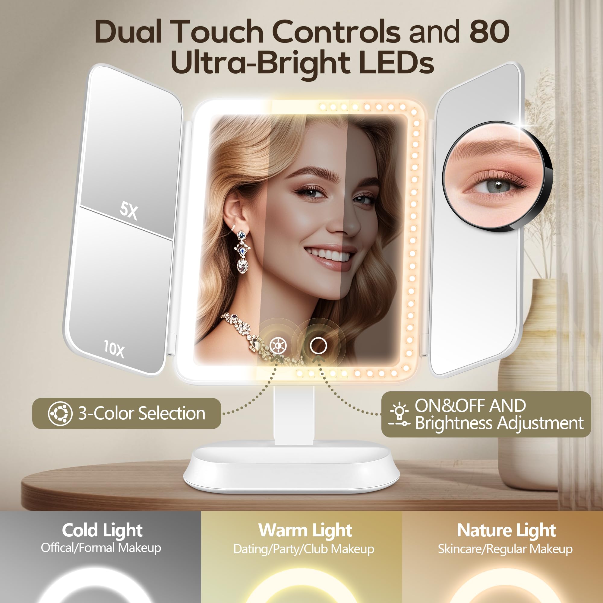 GOMIPURU Miroir Lumières Triple Couleur pour différentes ambiances