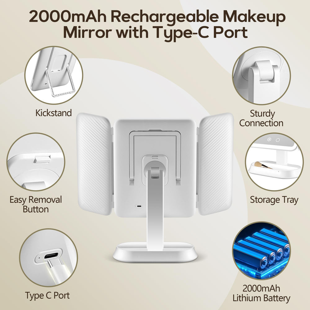GOMIPURU Miroir Rechargeable Type-C 2000mAh, sans fil et autonome