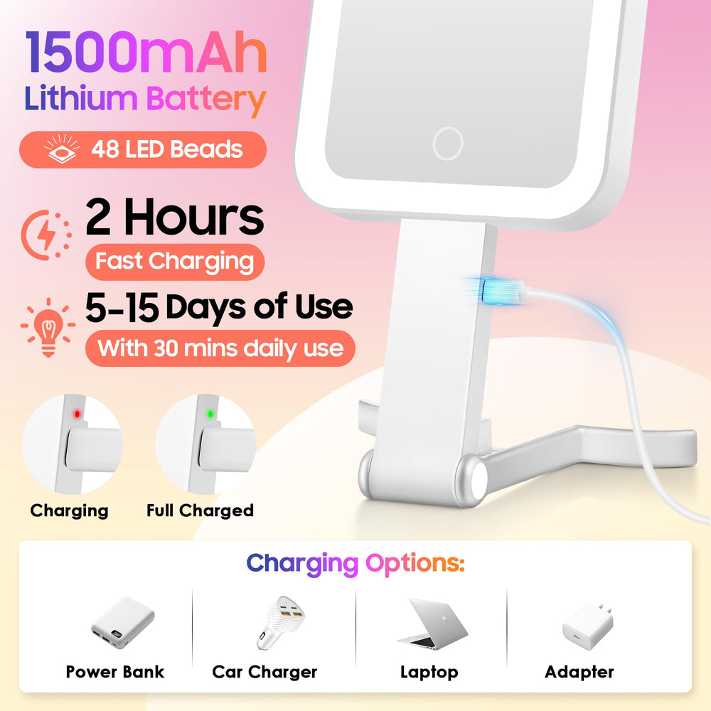 Miroir GOMIPURU voyage, batterie rechargeable intégrée longue autonomie.
