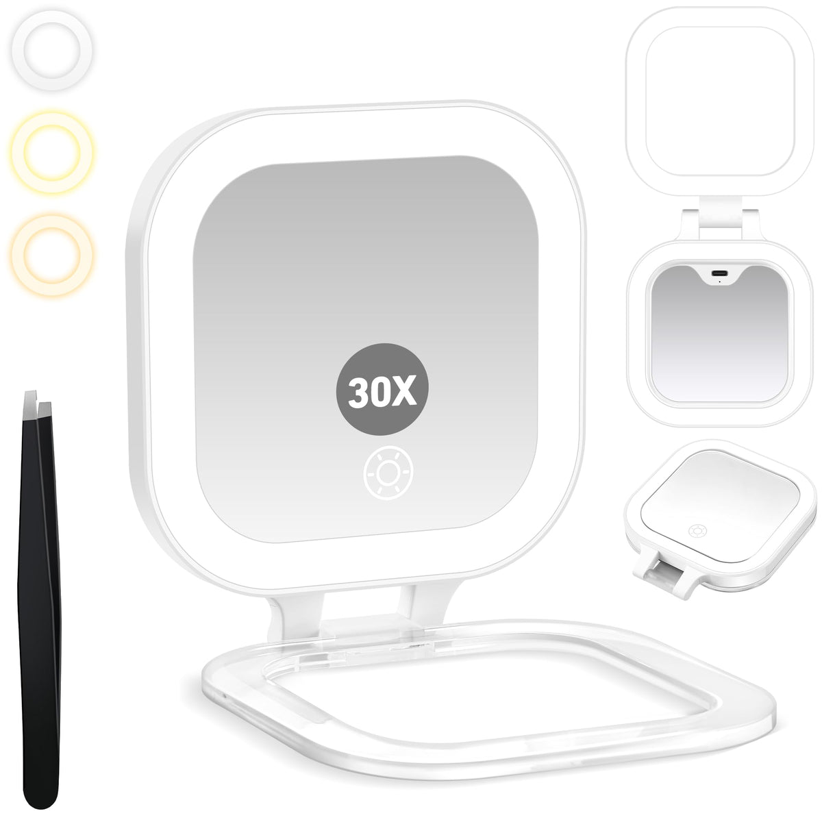 Miroir GOMIPURU de voyage lumineux avec 1x/30x pour précision maquillage.