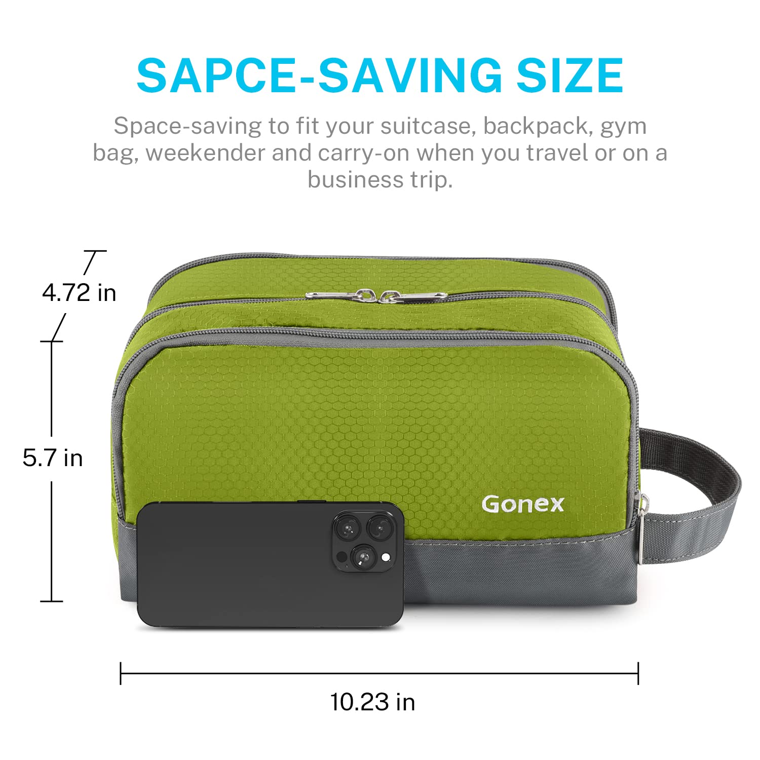 Design léger et compact de la trousse Gonex en couleur verte.