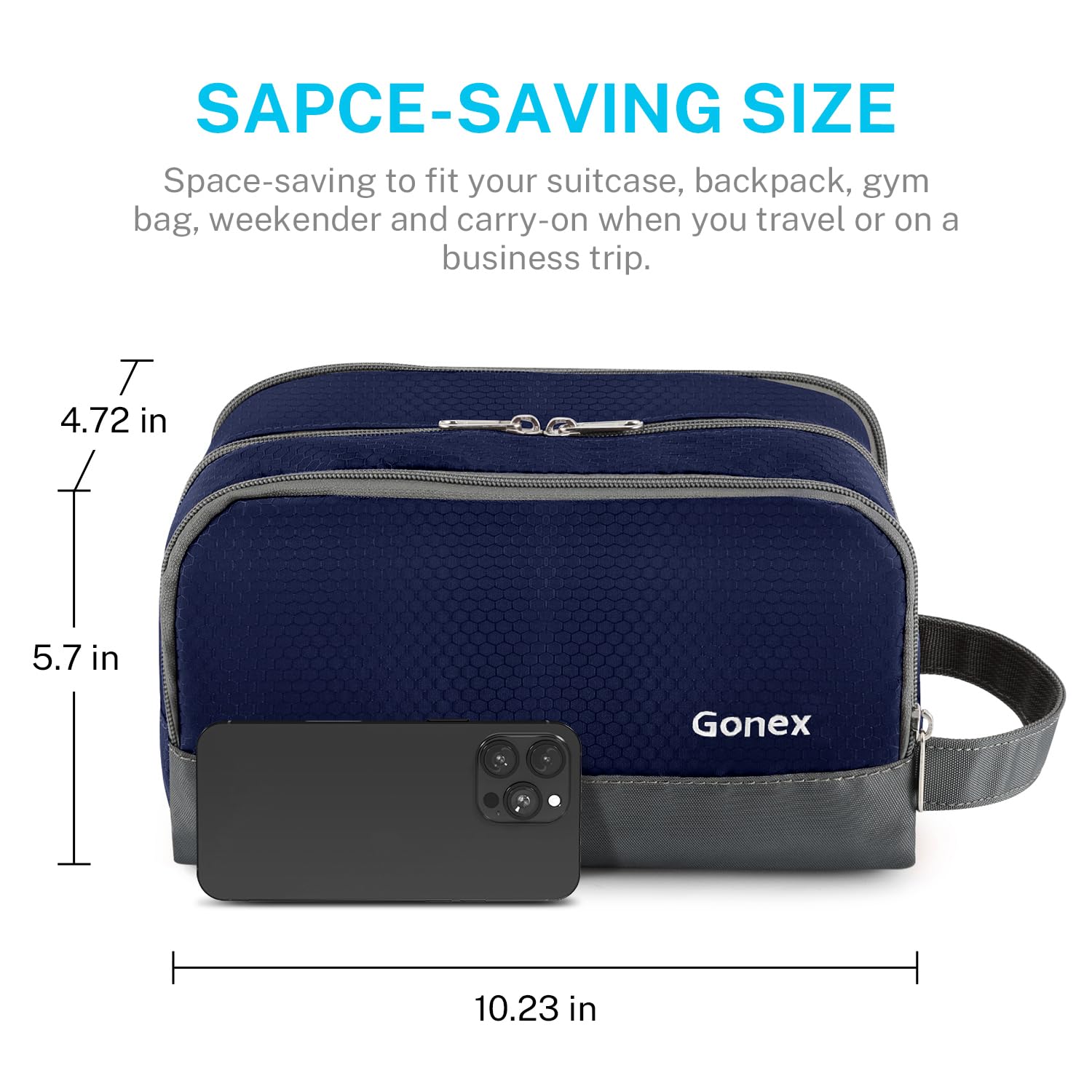 Gonex trousse toilette nylon maillage zippé pour petits accessoires visibles.