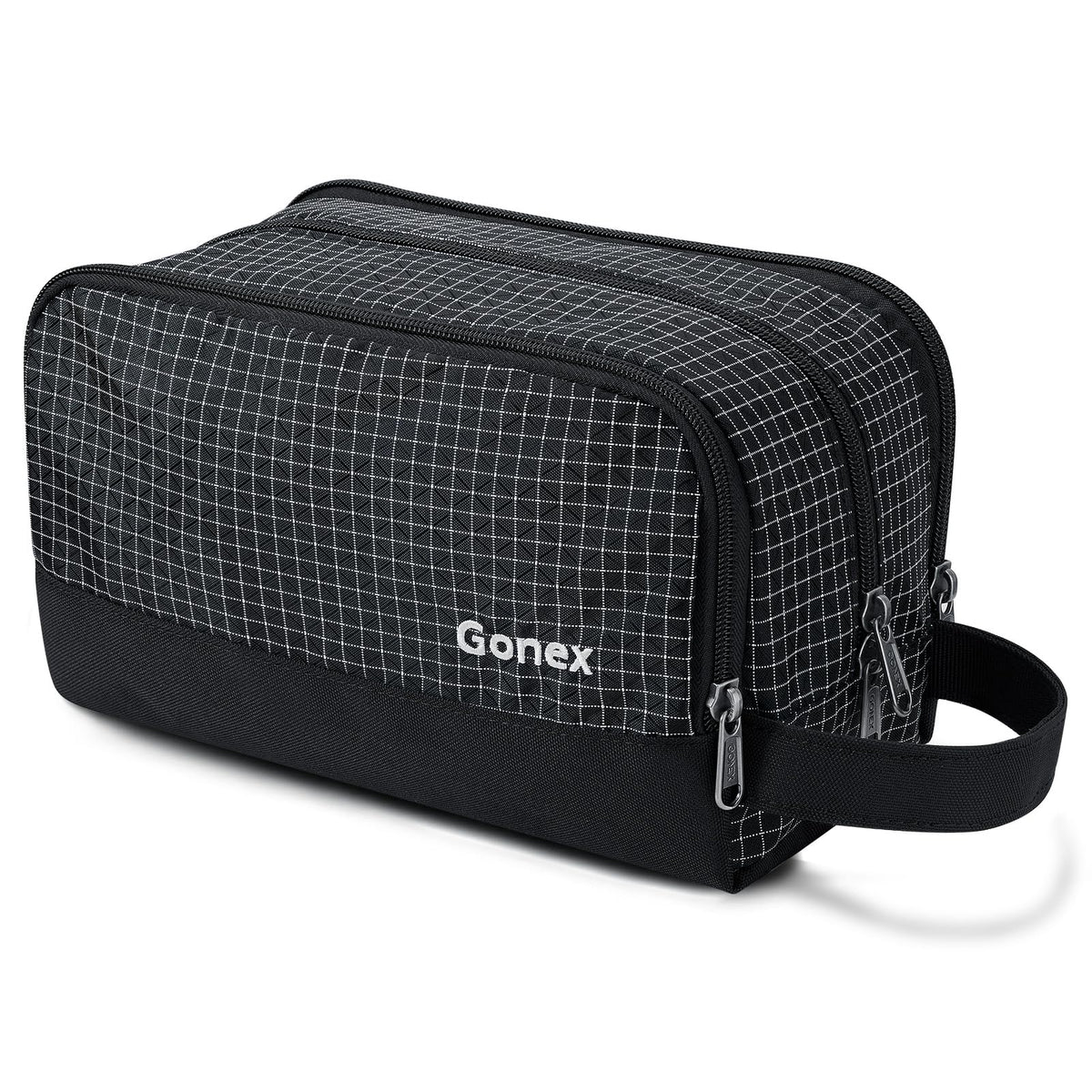 Gonex sac de toilette noir ouvert pour un accès rapide à vos accessoires.