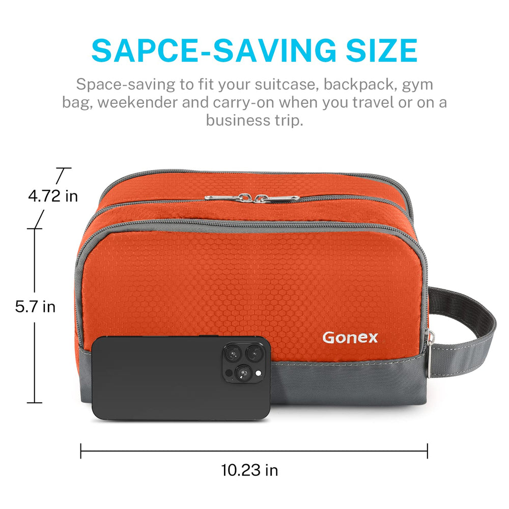 Gonex sac toilette voyage en nylon orange – rangement compact et polyvalent en voyage.