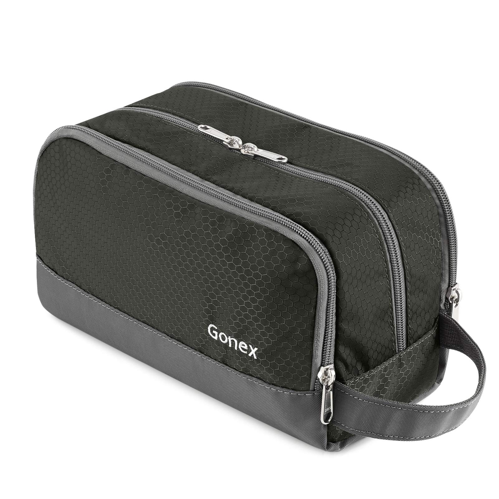 Gonex trousse de toilettes voyage en nylon gris, rangement compact pour essentiels.