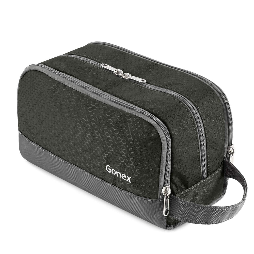 Gonex trousse de toilettes voyage en nylon gris, rangement compact pour essentiels.