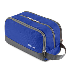 Gonex trousse de toilette en nylon bleu, vue avant, rangement pratique pour les essentiels.