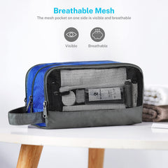 Gonex trousse bleue vue dos, design compact et poignée latérale.