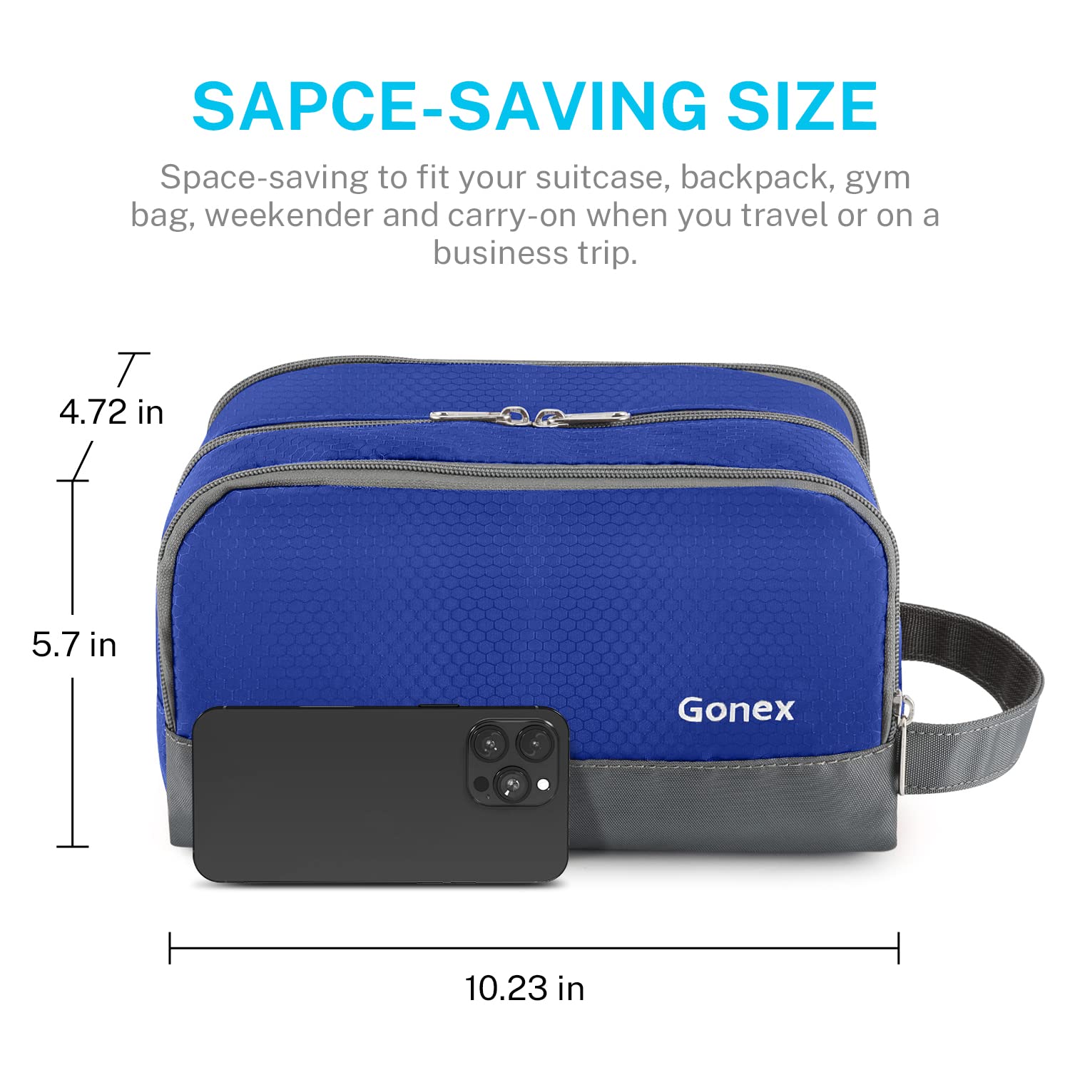 Gonex fermeture zippée SBS robuste sur la trousse bleu.