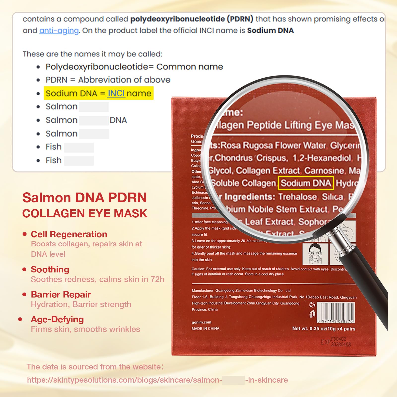 Patchs yeux GONIM GONIM collagene peptide, tonification et fermeté potentielles.