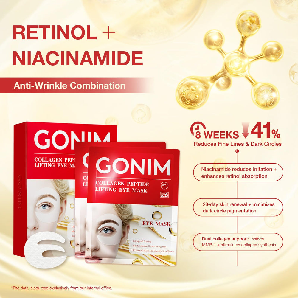 Patchs yeux GONIM retinol-niacinamide, hydratation et élasticité potentielles.