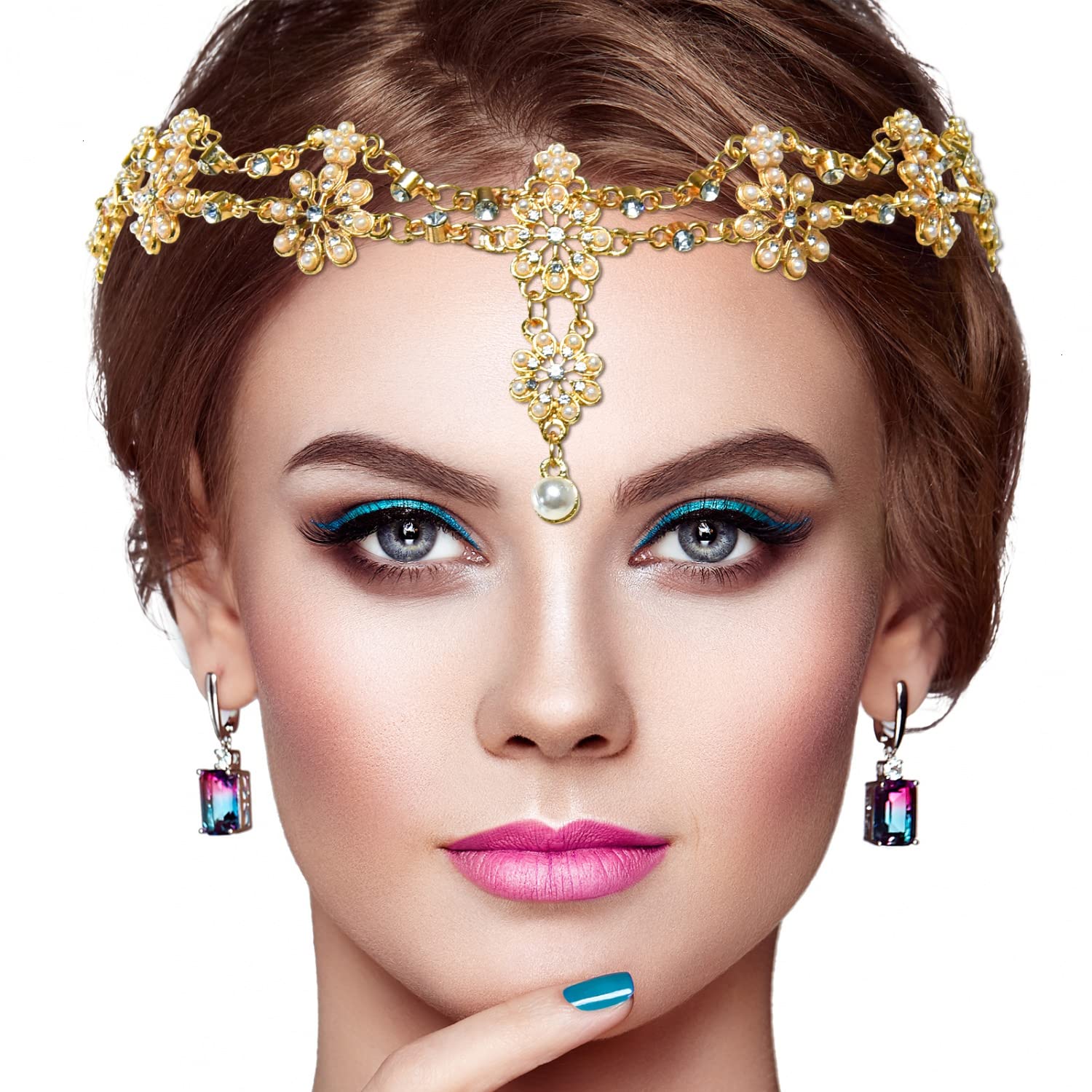 Gonioa bandeau cheveux cristal Bohème avec perles pour un look romantique.