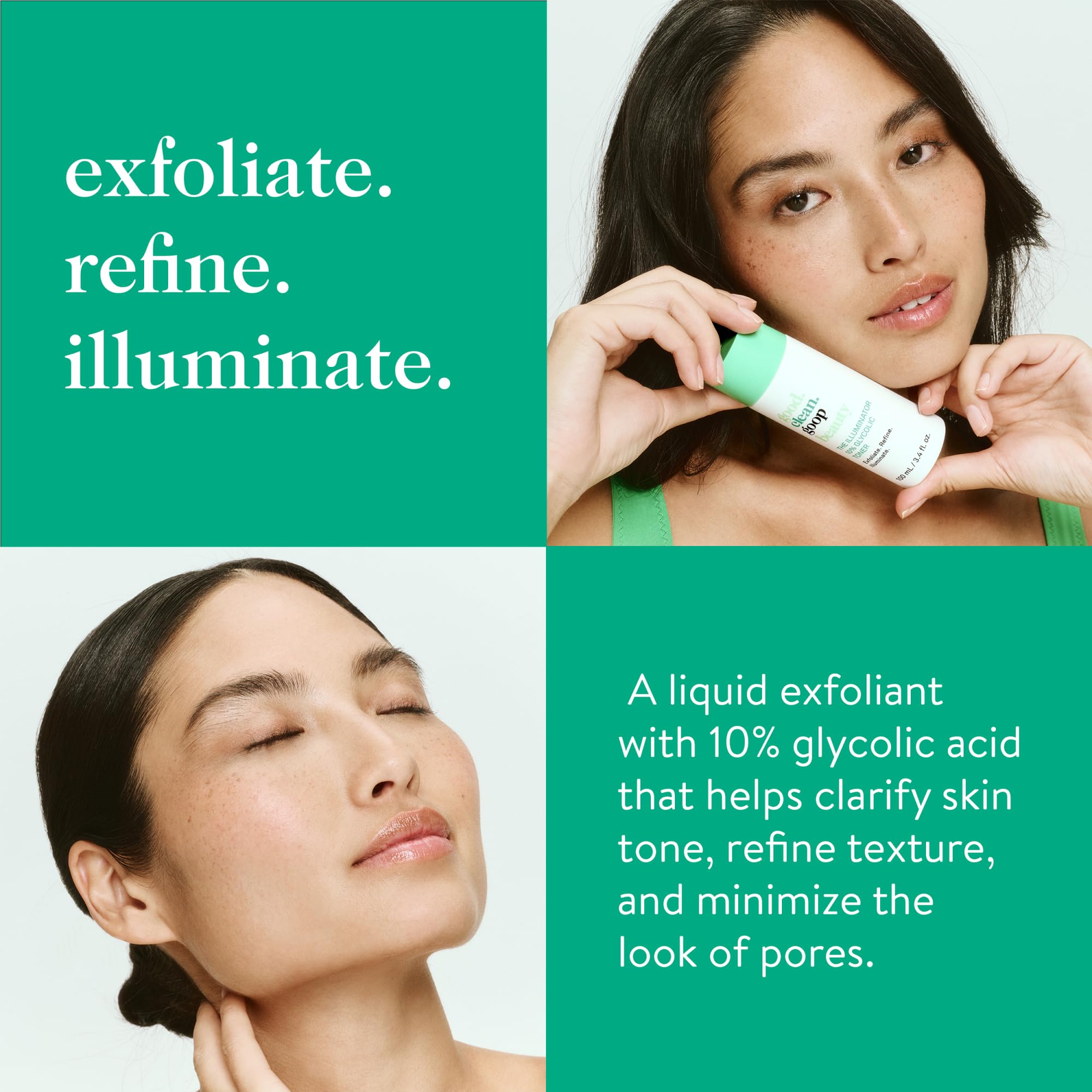 good.clean.goop tonique sans alcool dans sa bouteille, clarifie le grain et apaise.