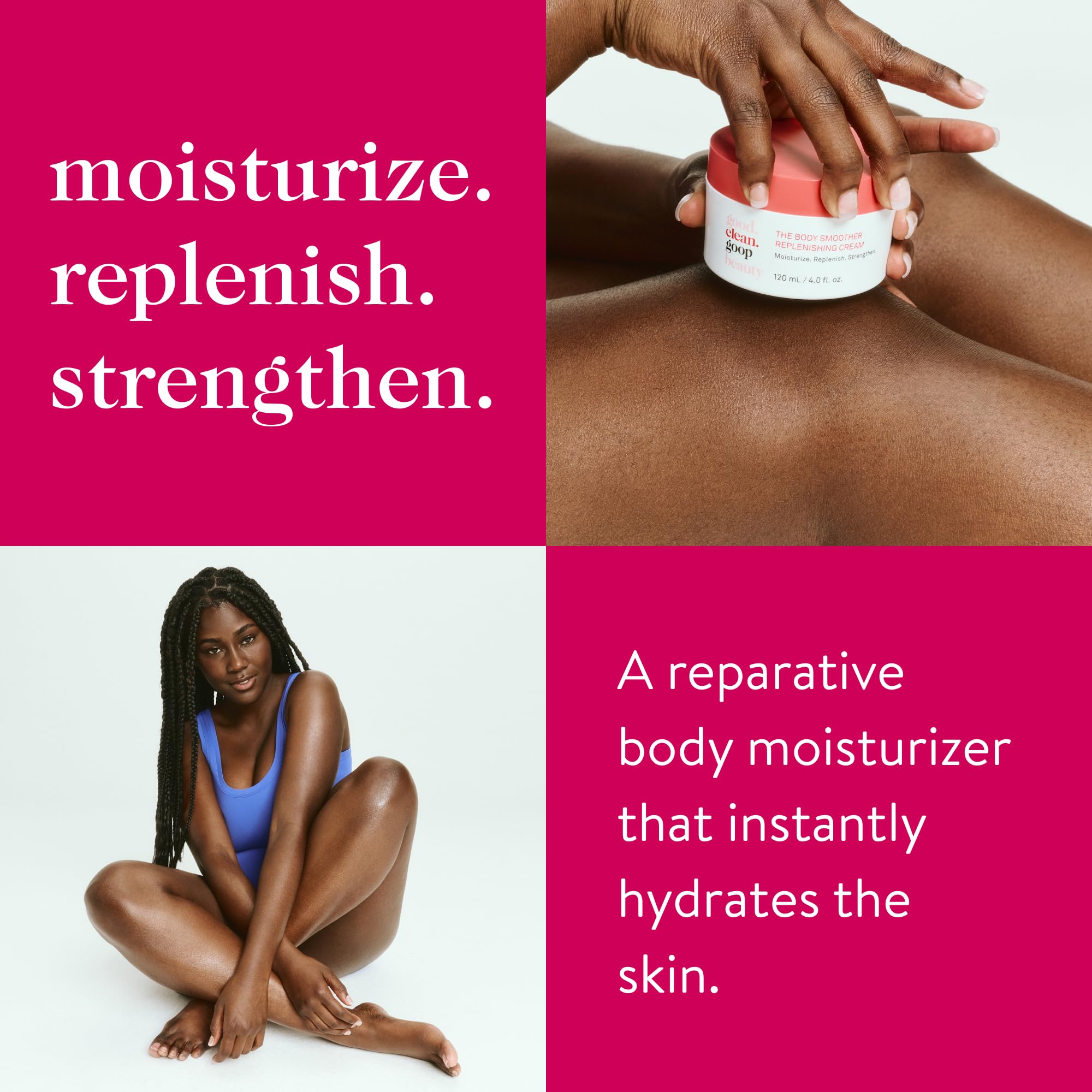 good.clean.goop beauté Texture crème riche qui glisse facilement et laisse la peau satinée.