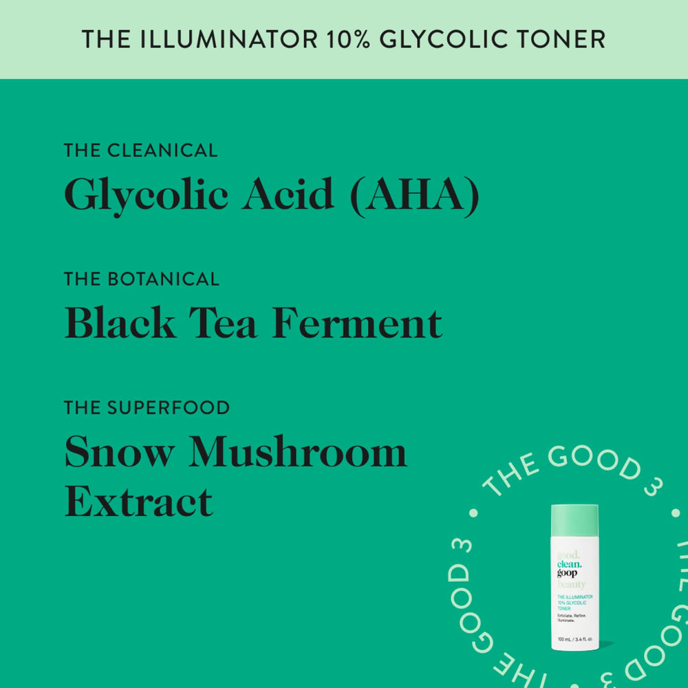 good.clean.goop extrait thé noir ferment, apporte éclat et texture raffinée.