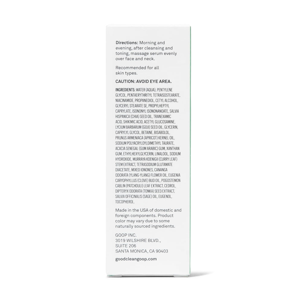 Extraits botaniques du sérum Good Clean Goop pour peau douce et confortable.