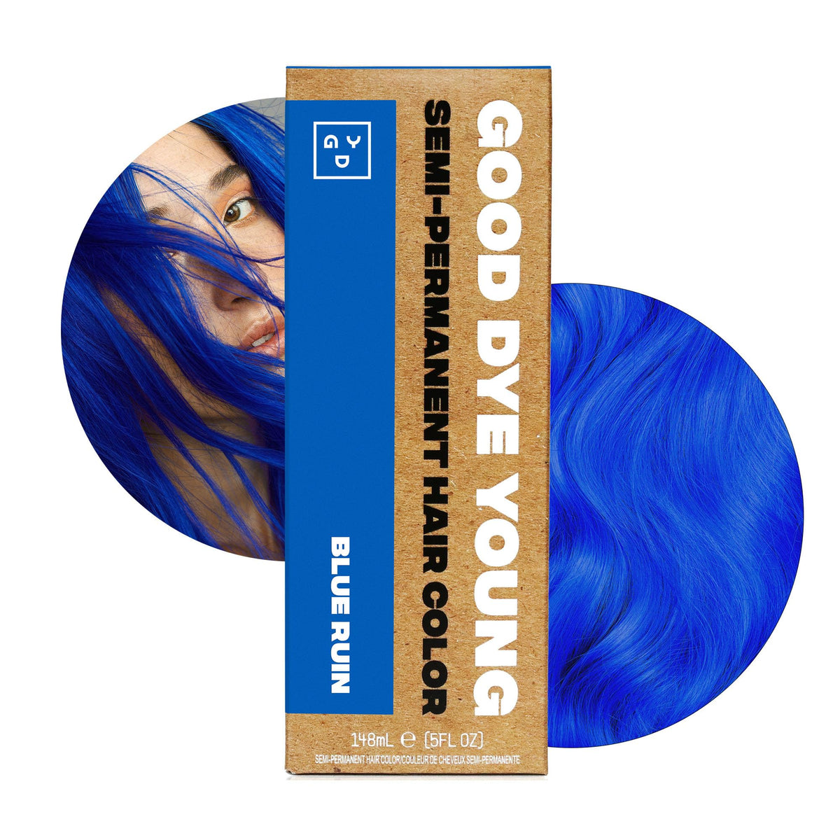 Good Dye Young bouteille couleur bleue, teinte durable et vibrante.