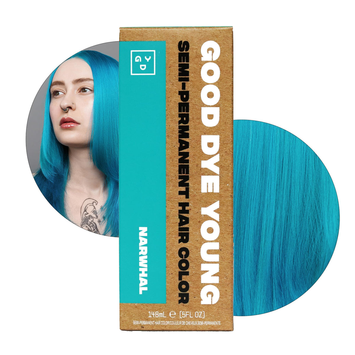Good Dye Young Narwhal bouteille bleu vert prête pour une couleur vibrante et nourrissante.