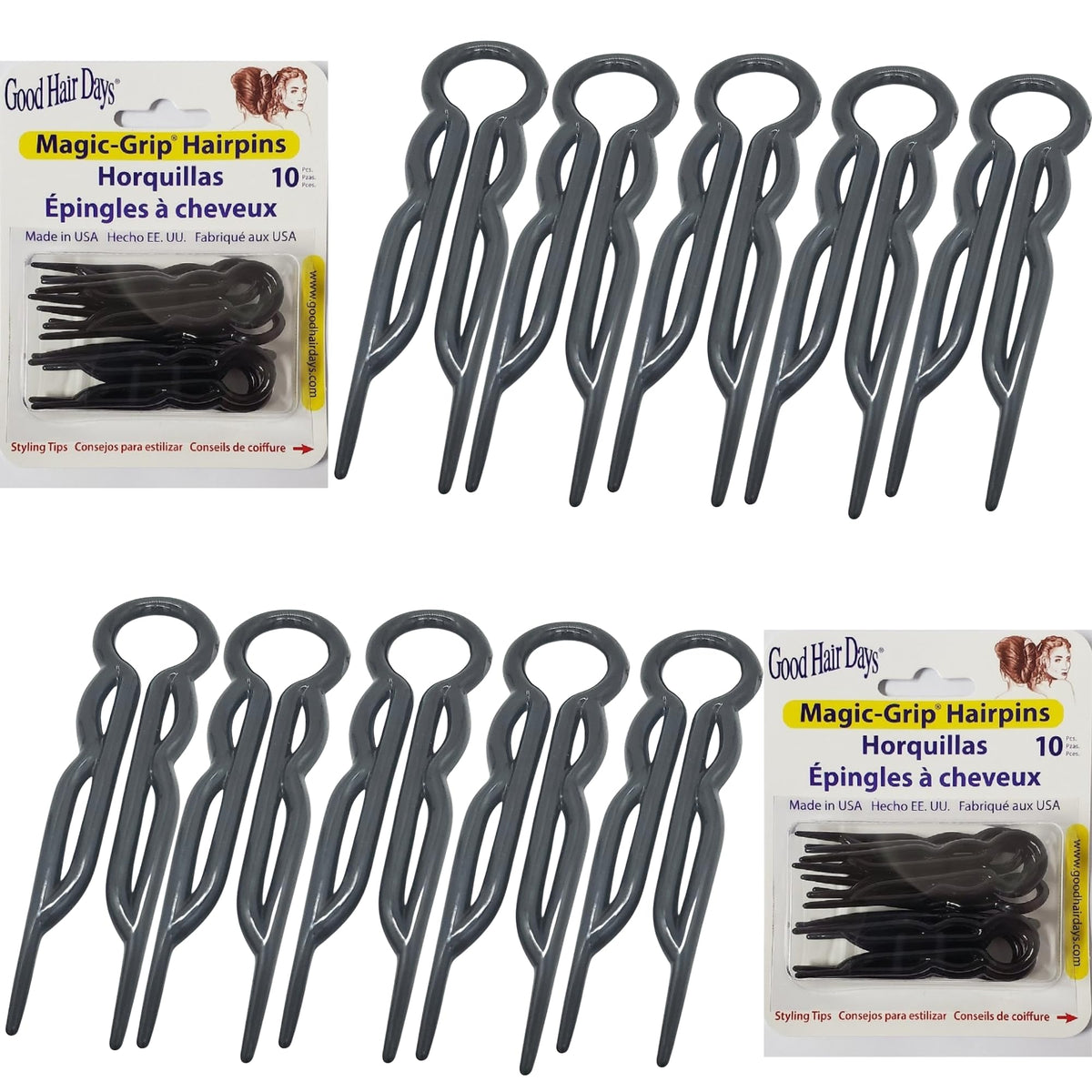 Good Hair Days épingle-cheveux en forme U magique noir, maintien fiable pour tous les types de cheveux.