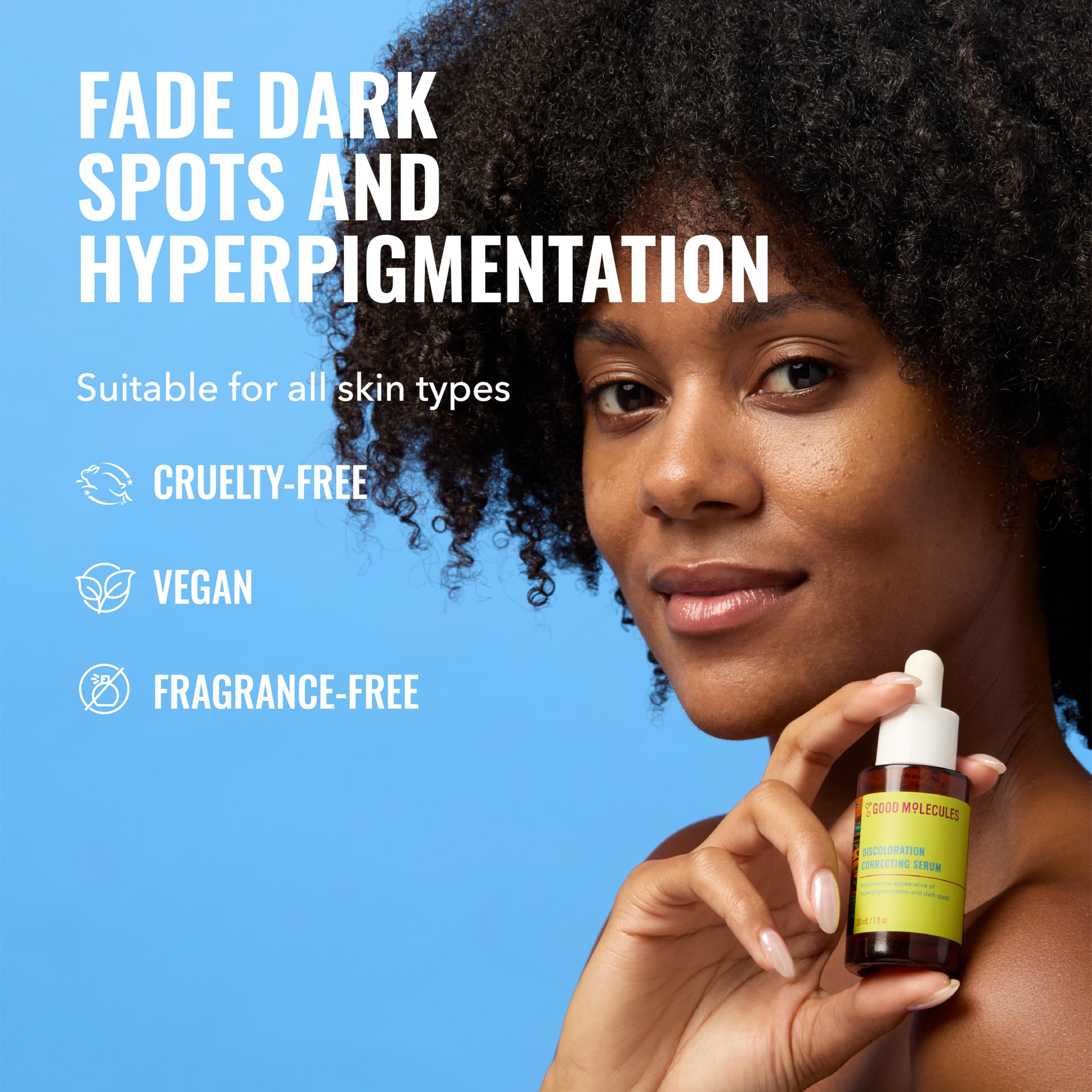 Good Molecules Discoloration Correcting Serum, pompe d’application pratique matin et soir.