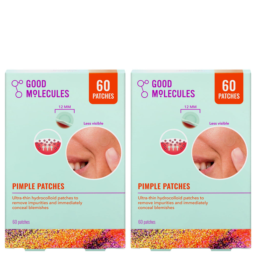 Good Molecules Pimple Patches Pack 2 — boîte affichant des patchs ultra-fin pour imperfections.
