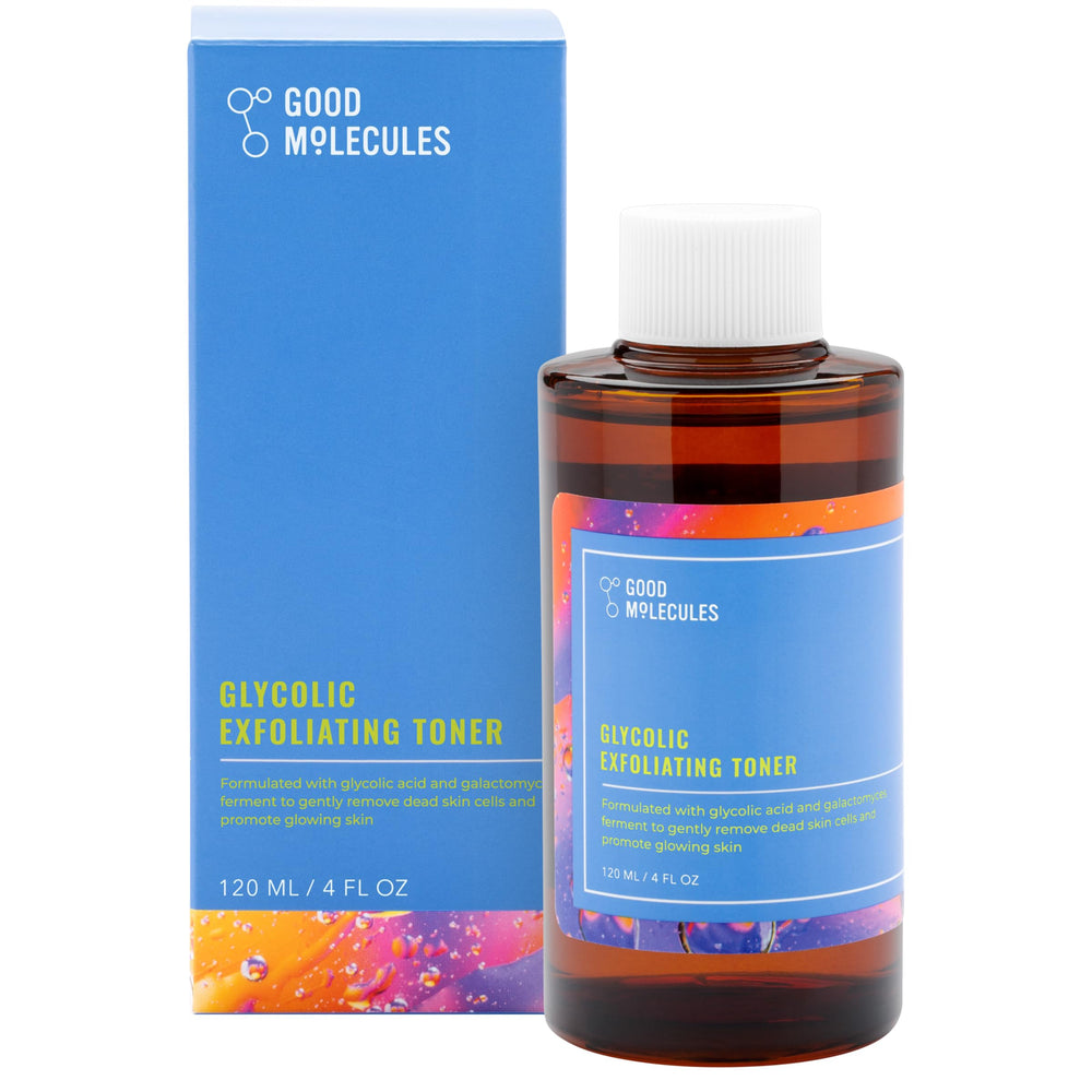 Good Molecules Toner exfoliant glycolique, bouteille, teint plus uniforme et lumineux.