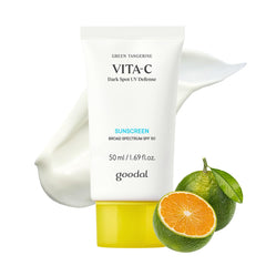 GOODAL Green Tangerine Écran solaire, bouteille élégante et protection légère pour le visage.