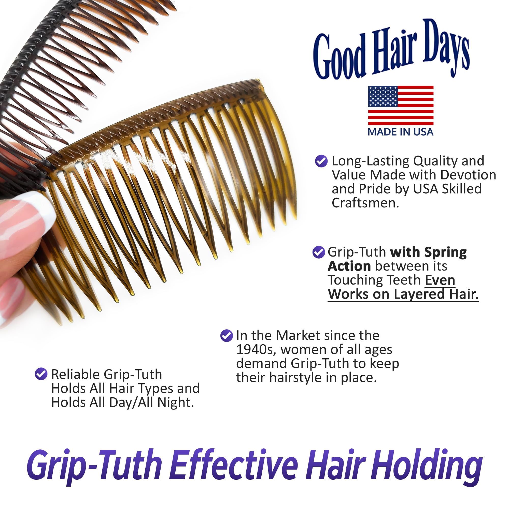Accessoire cheveux ergonomique Grip-Tuth en écaille tortue pour tous types de cheveux.
