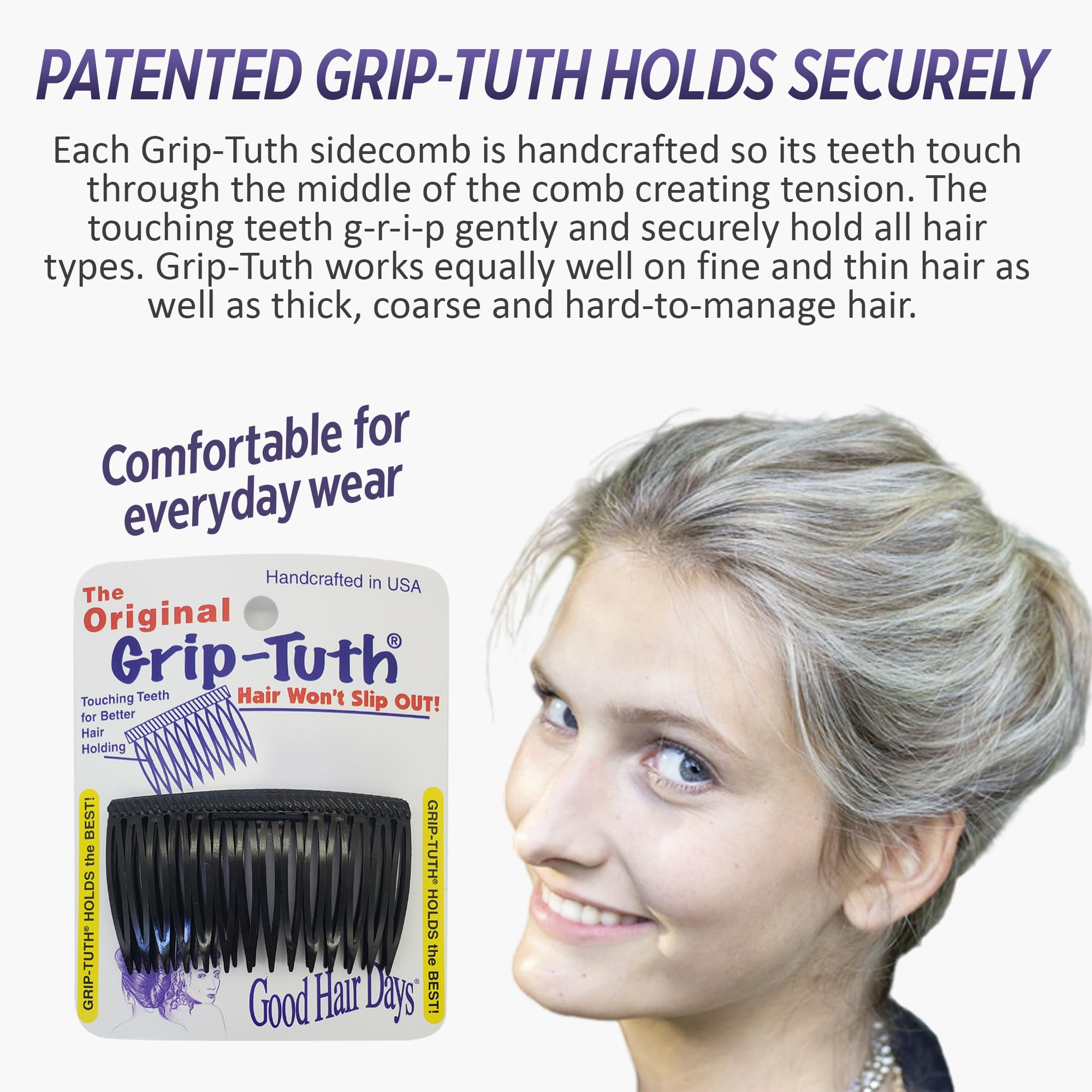 Good Hair Days Grip-Tuth ensemble de pinces latérales en écaille tortue pour coiffages variés.