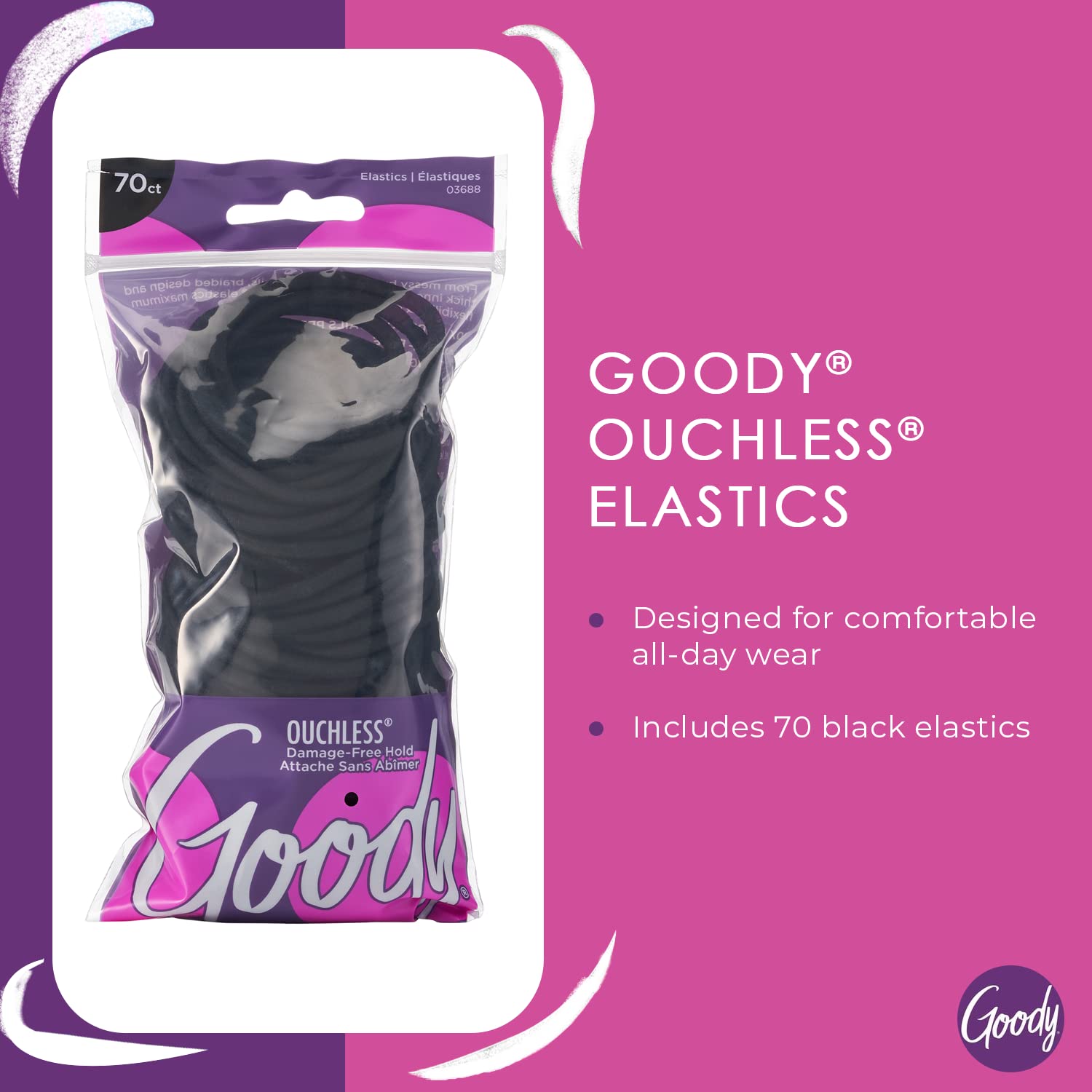 Cœur tressé renforcé des élastiques Goody pour une tenue durable sur cheveux épais.