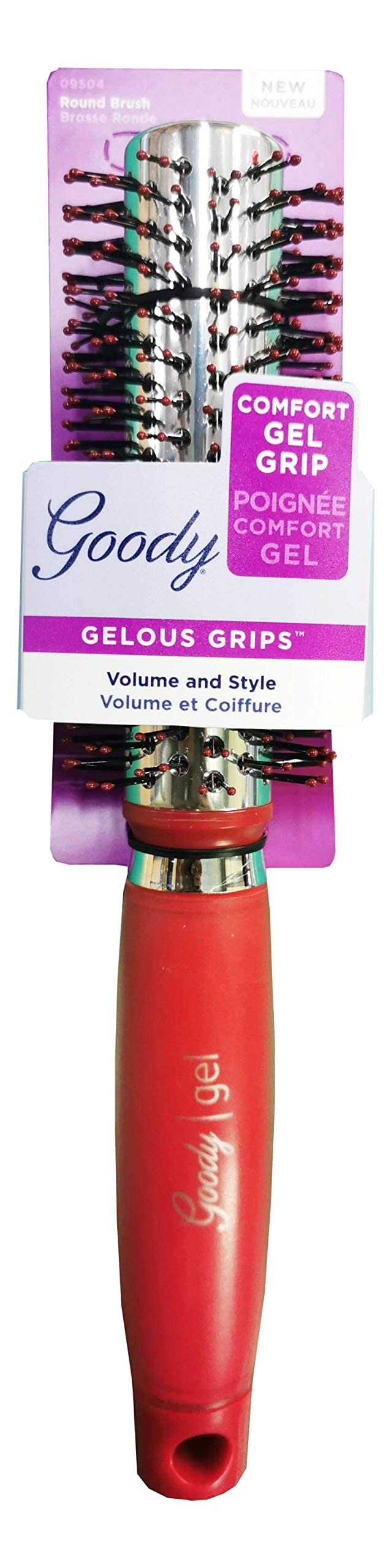 Brosse ronde GOODY Gelous Grip rouge pour séchage rapide et brushing efficace.