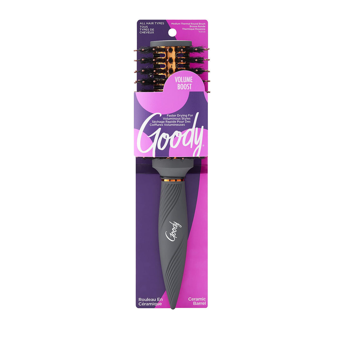 Goody Heat 101 brosse ronde moyenne avec barillet thermique pour un coiffage rapide et lisse.