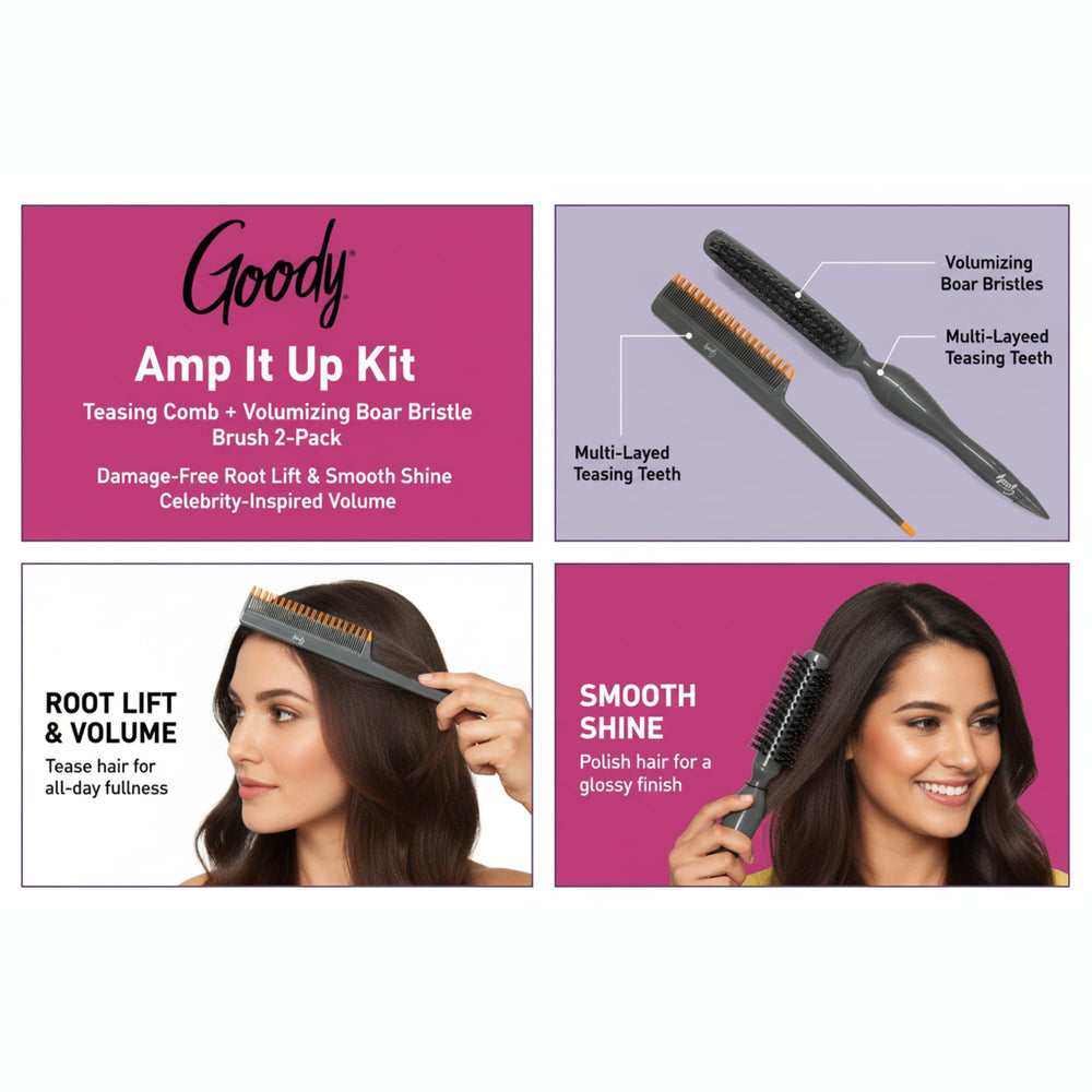 GOODY Volume Boost : brosse-compacte-portable, retouches rapides en déplacement.