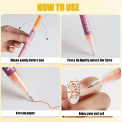 GOOLSUN Stylo-art onglets pointe fine 0,5 mm pour lignes délicates et précises.