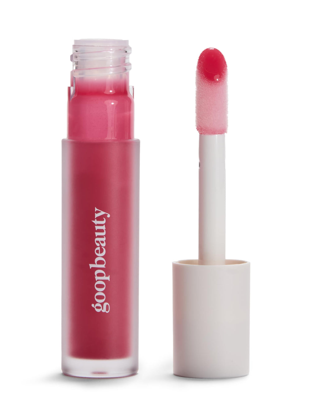 Goop Beauty Hydra-Barrier Gel Gloss sur la bouteille, hydratation durable pour lèvres douces.