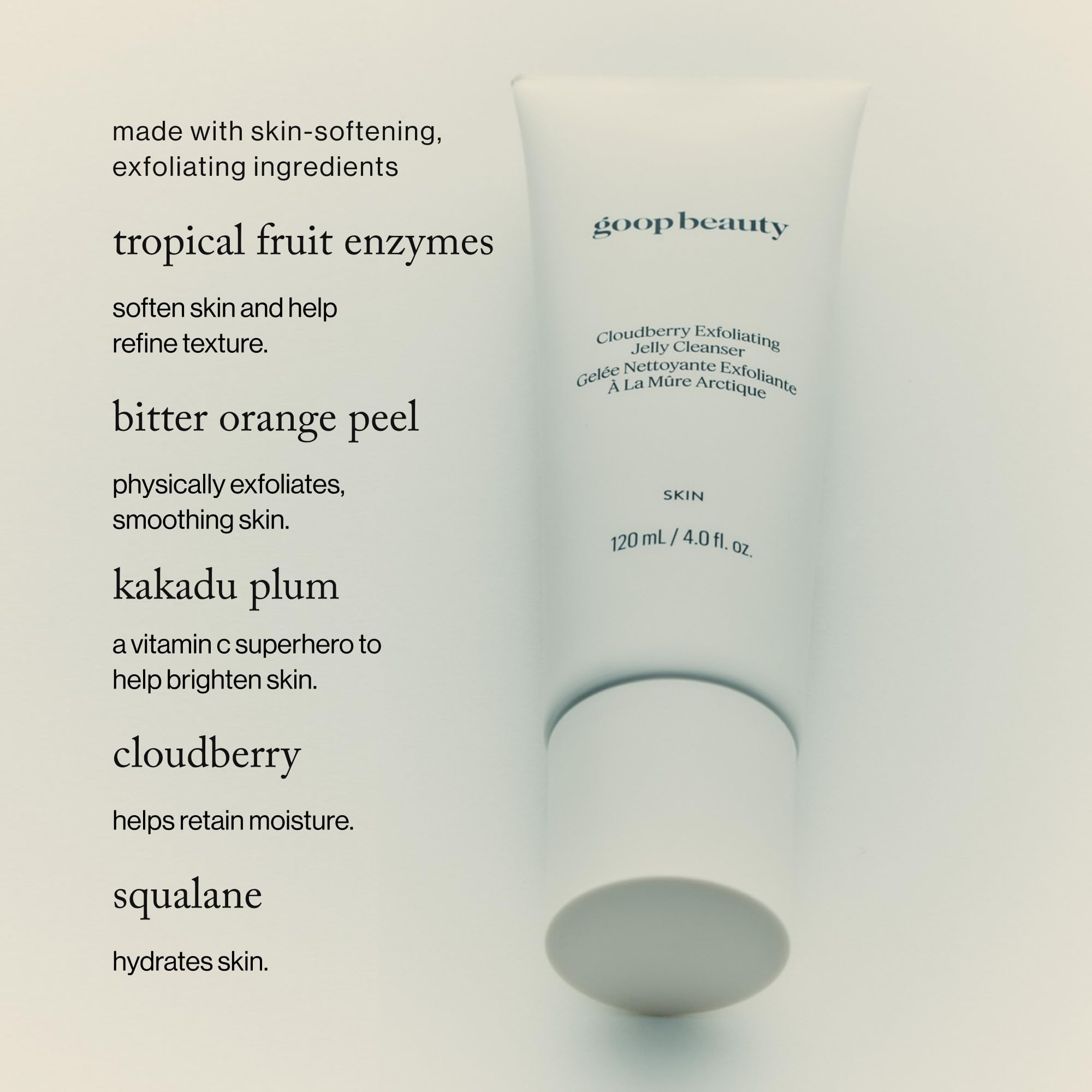Goop texture gelée exfoliante visage, texture douce qui révèle peau lumineuse.