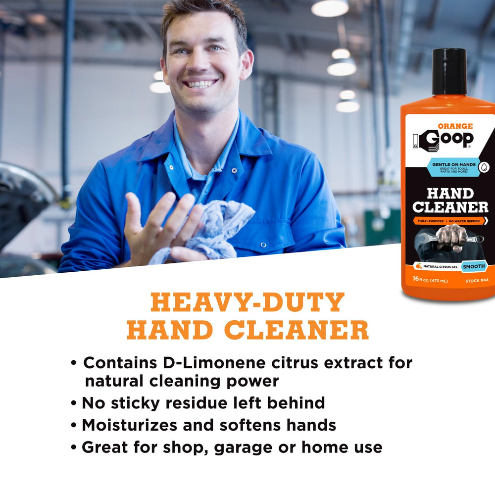 GOOP Orange Liquid polyvalente pour atelier, garage et cuisine, nettoie mains et surfaces.