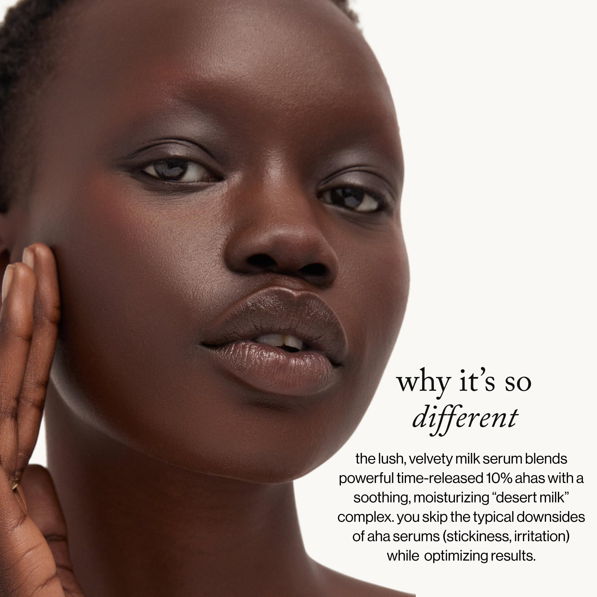 Sérum goop sur peau: pores visiblement lisses après usage.