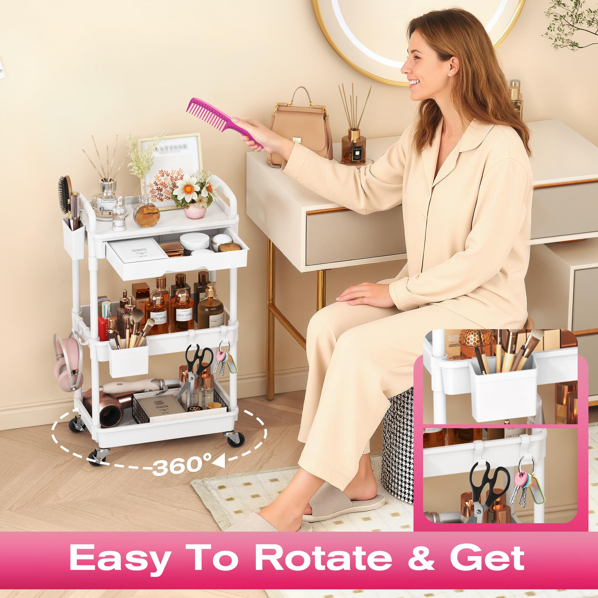 Goovilla chariot maquillage roulant, tasses suspendues pour petits produits