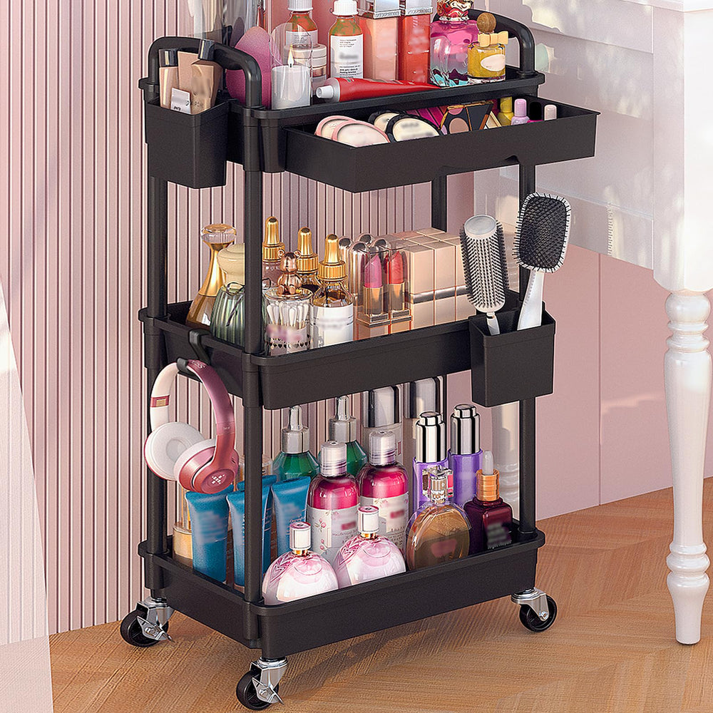 Goovilla organisateur maquillage roulant avec plateau supérieur pour vanity bien rangé.