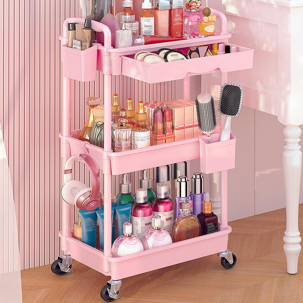 Goovilla organisateur maquillage roulant vue haute, rangement clair près de la coiffeuse